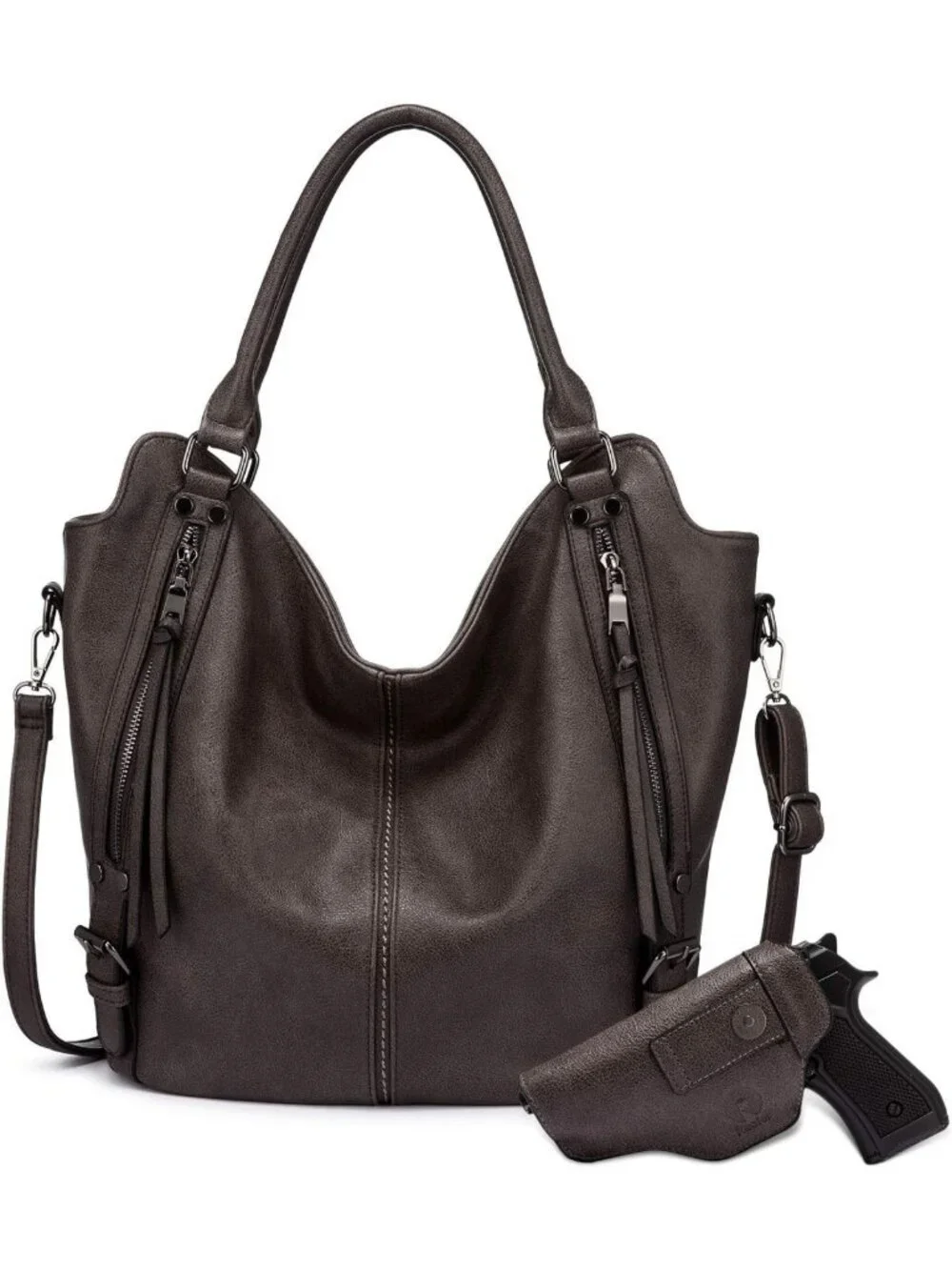 Stylish Concealed Carry Hobo Purse - Faux Leather Crossbody Tote with Holster